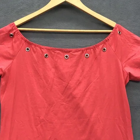 New York & Company Shirt Large Pink Grommet Boat Neck Neckline NWT - Picture 12 of 13